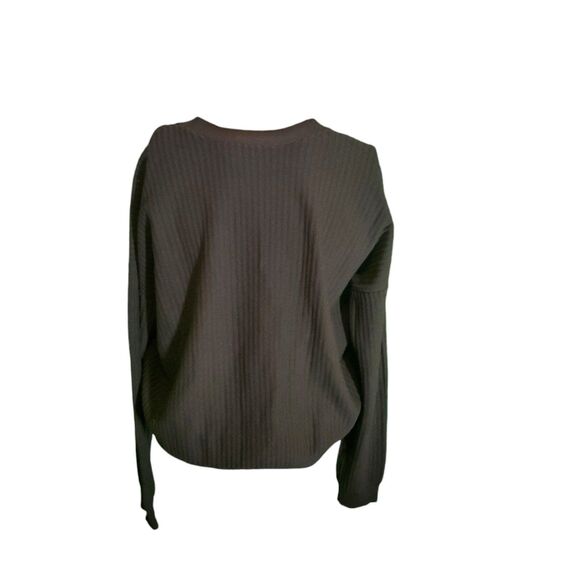 Leo & Sage Rib Knit Cardigan Cropped Sweater Mid Weight Sweater Black Sz L - Picture 4 of 6